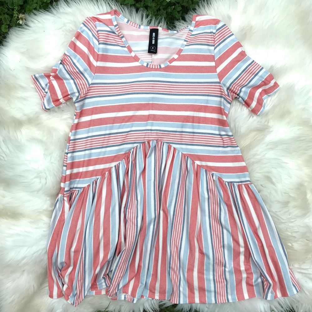 Agnus & Dora striped baby doll ruffle top